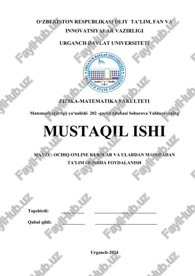 ochiq online kurslar va ulardan masofadan ta'lim olishda foydalanish — DOCX