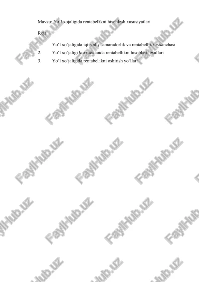 yo’l xojaligida rentabellikni hisoblash xususiyatlari — DOCX