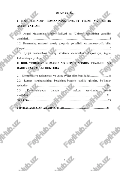 “chinor” romanining syujet tizimi va poetik xususiyatlari — DOCX