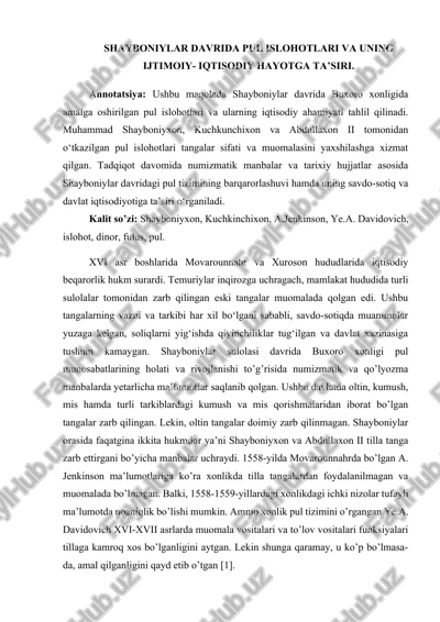 shayboniylar davrida pul islohotlari — DOCX