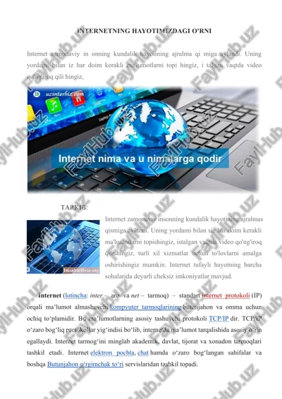 internetning hayotimizdagi o'rni — DOCX