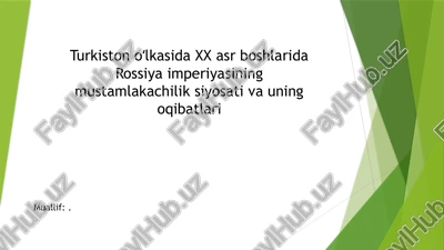 rossiya imperiyasining mustamlakachilik siyosati va uning oqibatlari — PPTX