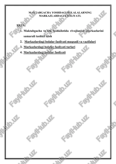 maktabgacha yoshdagi bolalarning markazlardagi faoliyati — DOCX