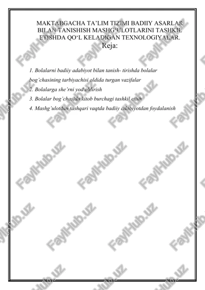 maktabgacha ta’lim tizimi badiiy asarlar bilan tanishish mashg‘ulotlarini tashkil etish — DOCX