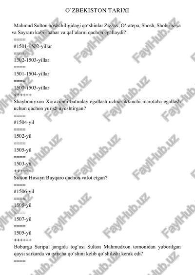 o`zbekiston tarixi fanidan test — PDF