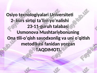 ona tili-oʻqish savodxonlig va uni oʻqitish metodikasi — PPT