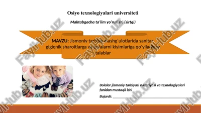 bolalar jismoniy tarbiyasi nazariyasi va texnologiyalari fanidan mustaqil ishi — PPTX