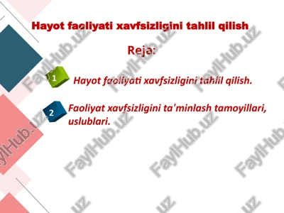 hayot faoliyati xavfsizligini tahlilqilish — PPTX