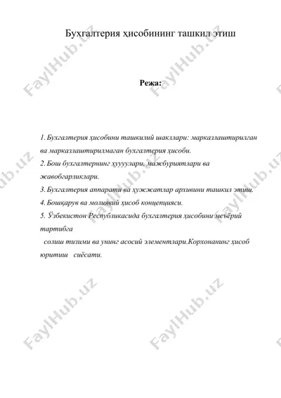 бухгалтерия ҳисобининг ташкил этиш — DOC