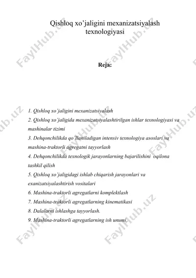 qishloq xo’jаligini mexаnizаtsiyalаsh texnologiyasi — DOC