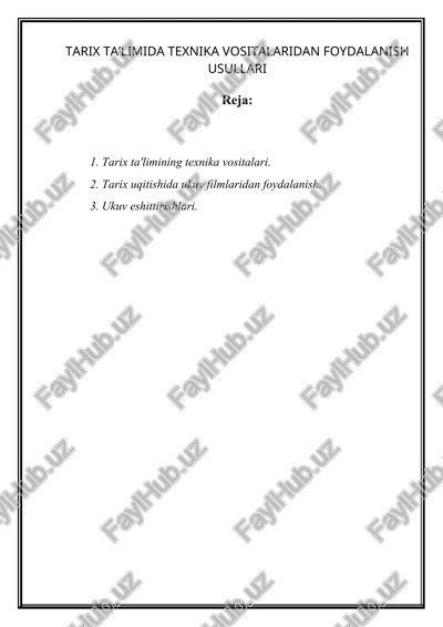 tarix ta’limida texnika vositalaridan foydalanish usullari — DOC
