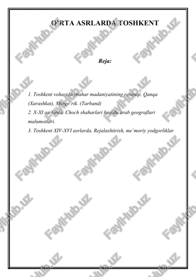 toshkent vohasida shahar madaniyatining ravnaqi — DOC