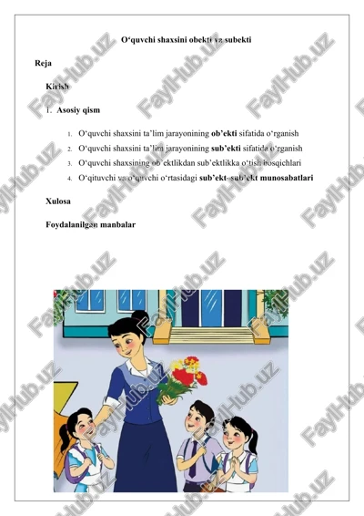 oʻquvchi shaxsini obekti va subekti — DOCX