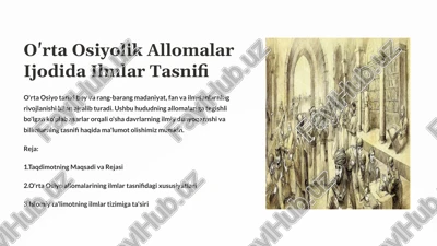 o'rta osiyolik allomalar ijodida ilmlar tasnifi — PPTX