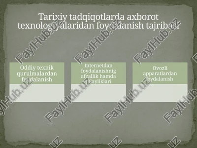 tarixiy tadqiqotlarda axborot texnologiyalaridan foydalanish tajribasi — PPTX