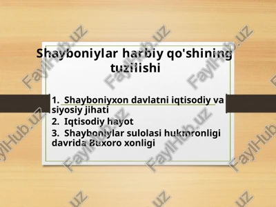 shayboniylar harbiy qo'shinining tuzilishi — PPTX