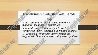 temurnoma asarining xususiyati — PPTX