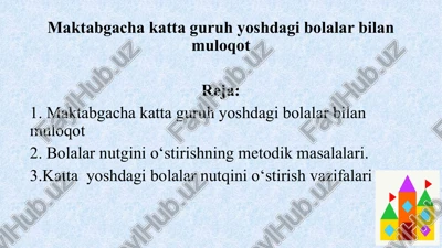 maktabgacha katta guruhi yoshdagi bolalar bilan muloqot — PPTX