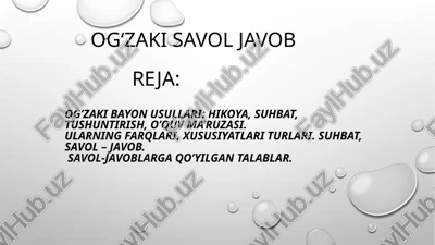 ogʻzaki savol javob reja — PPTX
