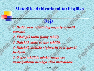 metodik adabiyotlarni taxlil qilish — PPT