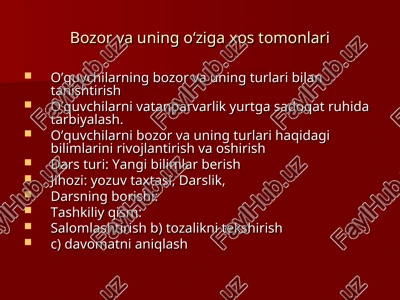 bozor va uning oʻziga xos tomonlari — PPT