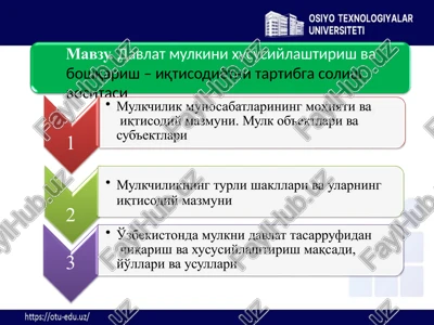 davlat mulkini huslandash, tahlilish va boshqarish - iqtisodiyot nitaqtibga solish vositasi — PPTX
