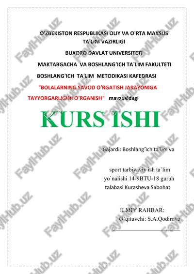 bolalarning savod o‘rgatish jarayoniga tayyorgarligini o`rganish — DOCX