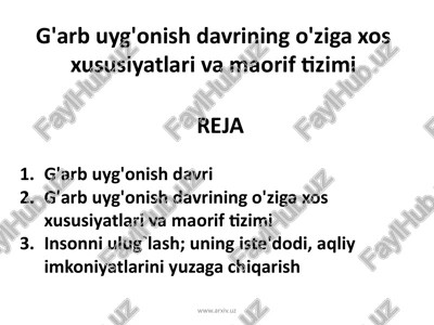 g'arbuyg'onishdavriningo'zigaxosxususiyatlarivamaoriftizimi — PPTX