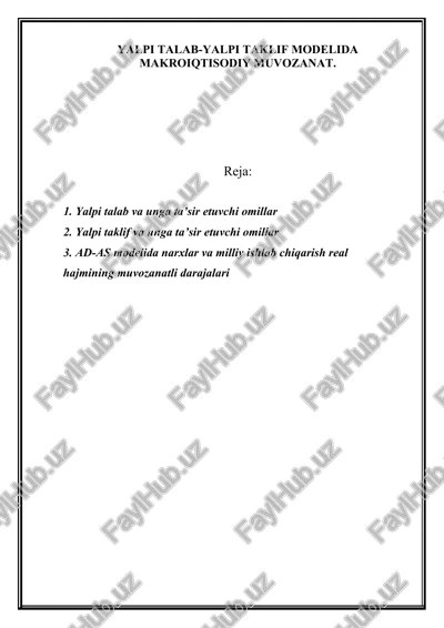yalpi talab-yalpi taklif modelida makroiqtisodiy muvozanat — DOC