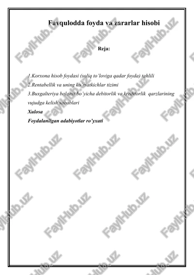 favqulodda foyda va zararlar hisobi — DOCX