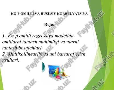 ko‘p omilli regressiya modelida omillarni tanlash muhimligi va ularni tanlash bosqichlari — DOCX
