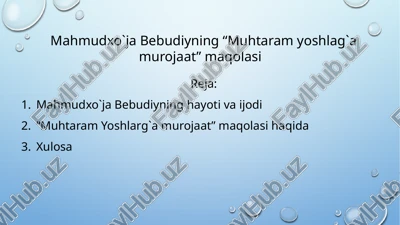muhtaram yoshlag`amurojaat maqolasi — PPTX