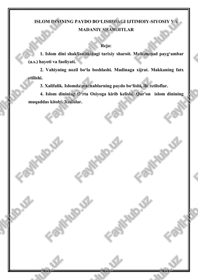 islom dinining paydo bo‘lishidagi ijtimoiy-siyosiy va madaniy sharoitlar — DOCX