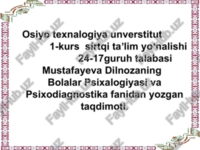 bolalar psixologiyasi va psixodiagnostika — PPT