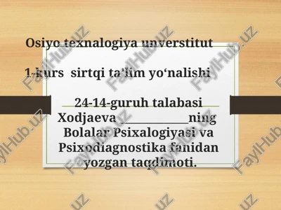 bolalar psixalogiyasi va psixodiagnostika — PPT