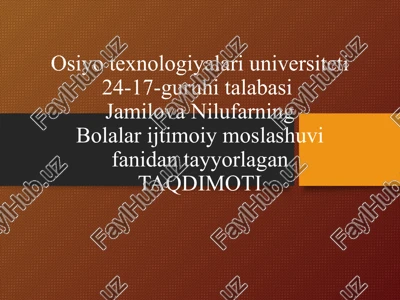 bolalar ijtimoiy moslashuvi fanidan ta'yorlagan taqdimot — PPT