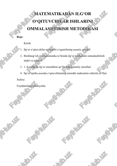 matematikadan ilg‘or o‘qituvchilar ishlarini ommalashtirish metodikasi — DOCX