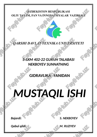 gidravlika fanidan mustaqil ishi — DOC