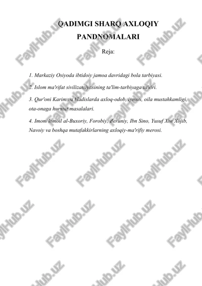 qadimgi sharq axloqiy pandnomalari — DOC