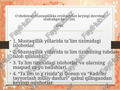 mustaqillik yillarida ta`lim tizimi — PPTX