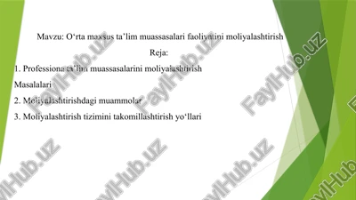 o‘rta maxsus ta’lim muassasalari faoliyatini moliyalashtirish — PPTX