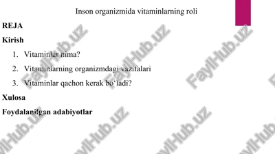 inson organizmida vitaminlarning roli — PPT