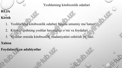 yoshlarning kitobxonlik odatlari — PPT