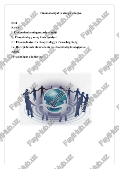 etnomadaniyat va etnopsixologiya — DOCX
