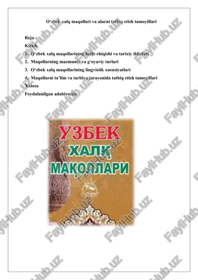 o‘zbek xalq maqollari va ularni tatbiq etish tamoyillari — DOCX