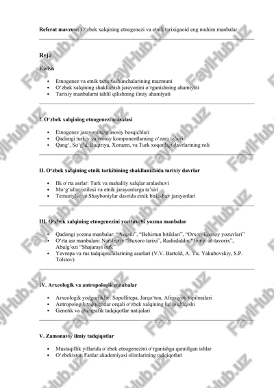o‘zbek xalqining etnogenezi va etnik tarixigaoid eng muhim manbalar — DOCX