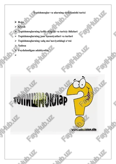 topishmoqlar va ularning shakllanishi tarixi — DOCX