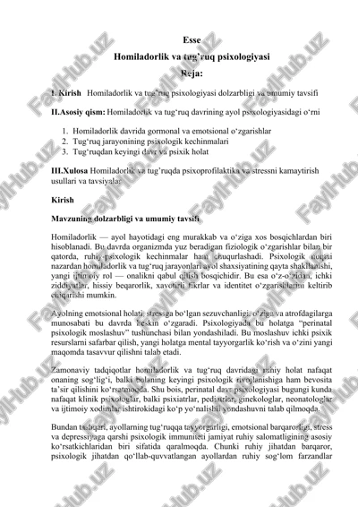 homiladorlik va tug’ruq psixologiyasi — DOCX
