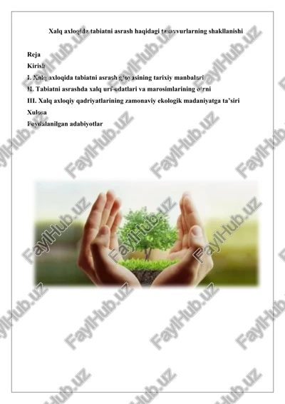 xalq axloqida tabiatni asrash haqidagi tasavvurlarning shakllanishi — DOCX