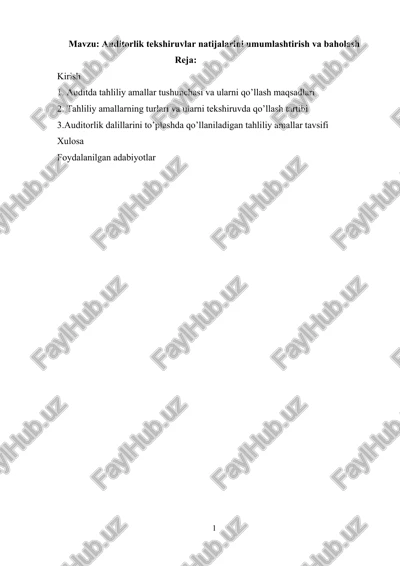 auditorlik tekshiruvlar natijalarini umumlashtirish va baholash — DOCX